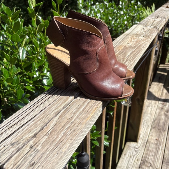 Lucky Brand Shoes - Lucky Brand Brown Heeled Boots with Peep-Toe Design